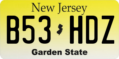 NJ license plate B53HDZ