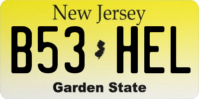NJ license plate B53HEL