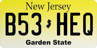 NJ license plate B53HEQ