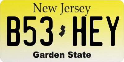 NJ license plate B53HEY