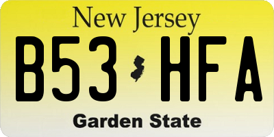 NJ license plate B53HFA