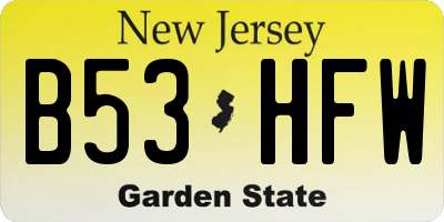 NJ license plate B53HFW