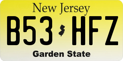 NJ license plate B53HFZ