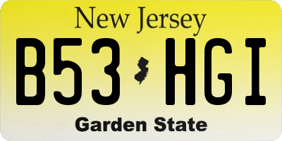 NJ license plate B53HGI