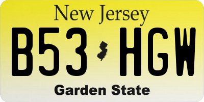 NJ license plate B53HGW