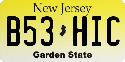NJ license plate B53HIC