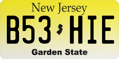 NJ license plate B53HIE