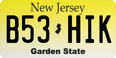 NJ license plate B53HIK