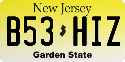 NJ license plate B53HIZ