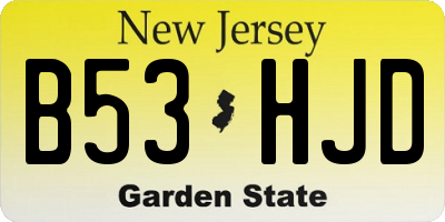 NJ license plate B53HJD