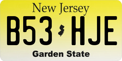 NJ license plate B53HJE