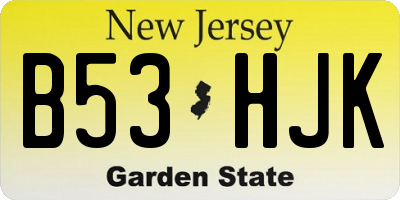 NJ license plate B53HJK