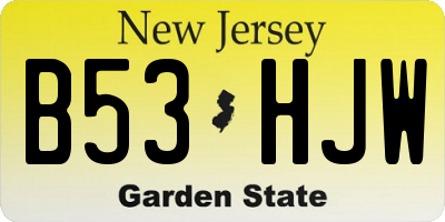 NJ license plate B53HJW