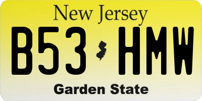 NJ license plate B53HMW