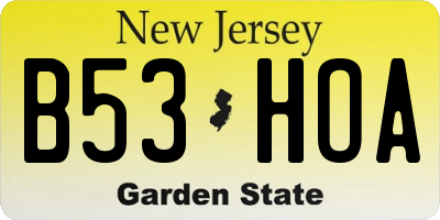 NJ license plate B53HOA