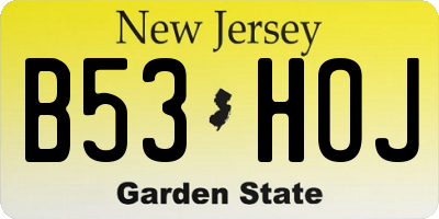 NJ license plate B53HOJ