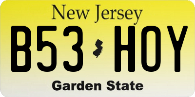 NJ license plate B53HOY