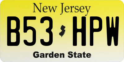 NJ license plate B53HPW