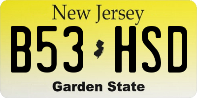 NJ license plate B53HSD