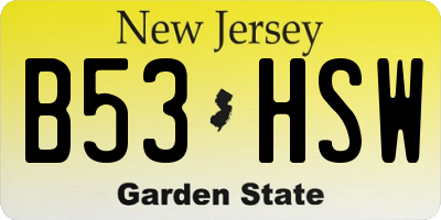 NJ license plate B53HSW