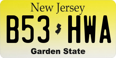NJ license plate B53HWA