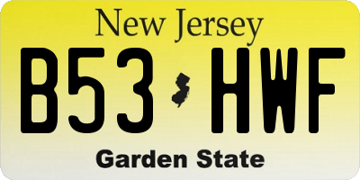 NJ license plate B53HWF