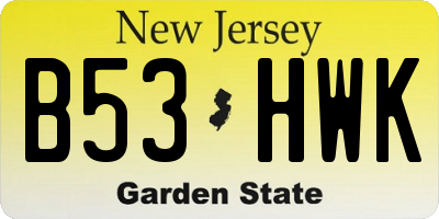 NJ license plate B53HWK