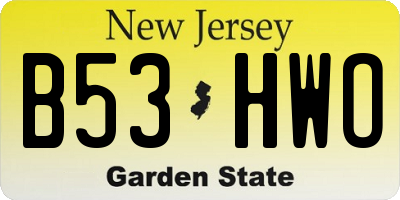 NJ license plate B53HWO