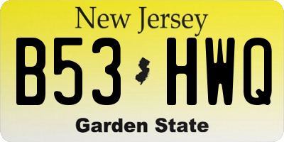 NJ license plate B53HWQ