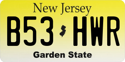 NJ license plate B53HWR