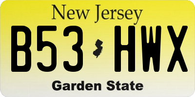NJ license plate B53HWX