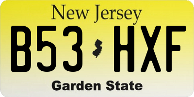 NJ license plate B53HXF