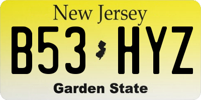 NJ license plate B53HYZ