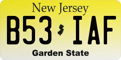 NJ license plate B53IAF