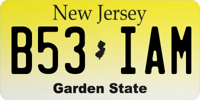NJ license plate B53IAM