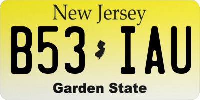 NJ license plate B53IAU