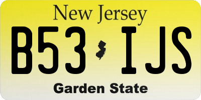 NJ license plate B53IJS