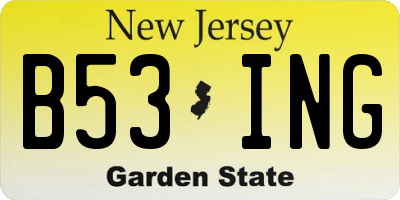 NJ license plate B53ING