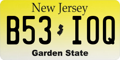 NJ license plate B53IOQ