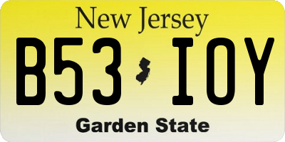 NJ license plate B53IOY