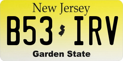 NJ license plate B53IRV