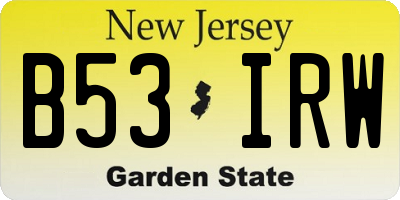 NJ license plate B53IRW