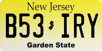 NJ license plate B53IRY