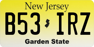 NJ license plate B53IRZ