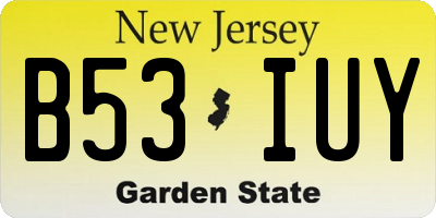NJ license plate B53IUY