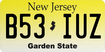 NJ license plate B53IUZ