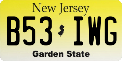 NJ license plate B53IWG