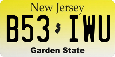 NJ license plate B53IWU