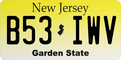 NJ license plate B53IWV