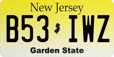 NJ license plate B53IWZ